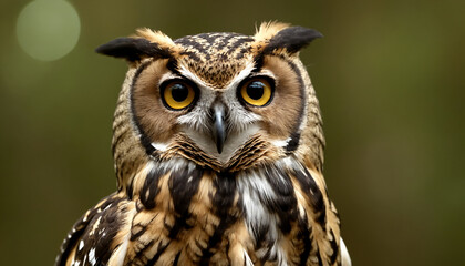 Fototapeta premium An owl in the thicket of the forest looks with interest 