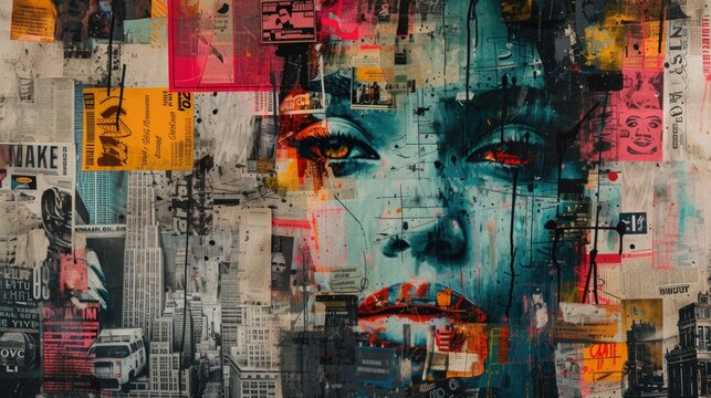 Street Art, Neon Signs, and City Maps with Newspaper Textures