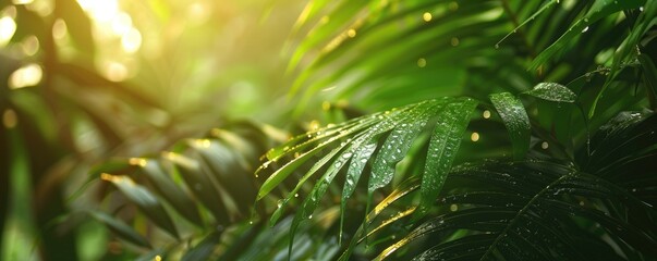Fototapeta na wymiar Tropical leaves after rain close up