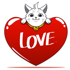 Cat and heart shaped pillow