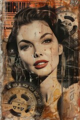 Classic Hollywood Glamour Collage: Starlet Portraits with Vintage Film Reels and Cinema Tickets