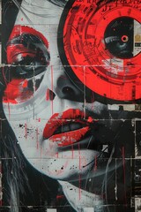 Urban Rhythms Collage: Eclectic Street Style and Graffiti Portraits with Vinyl Record Overlay
