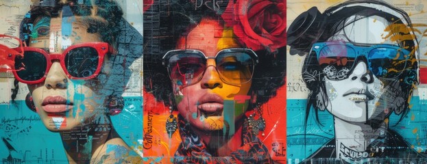 Eclectic Urban Mosaic Collage: Street Style, Graffiti Energy, and Vinyl Music Accents