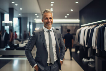 Fototapeta premium Businessman in tailored suit in stylish clothing store