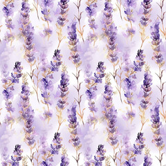 Beautiful floral seamless pattern of delicate abstract flowers in purple gold color on a white background. Imitation of a watercolor drawing. Design for wallpaper, posters, cards, wrapping paper and