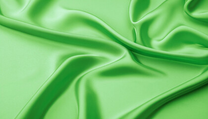 Obraz premium Luxury silk texture background green color banner for beauty and fashion premium product. Satin drapery in empty display mockup showcase. Silk fabric texture. Copy space