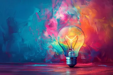 Foto op Plexiglas Conceptual bright idea lightbulb illuminating a space Symbolizing innovation Creativity And brainstorming in vivid colors. © Jelena