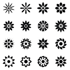 Flat design flower icon set. Different monochrome floral symbols