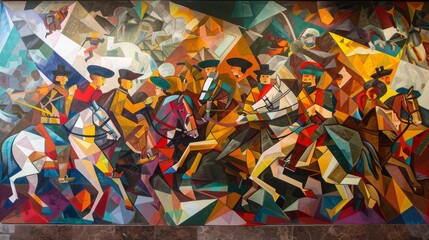 Cubist depiction of the Battle of Puebla.