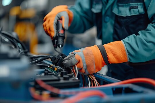 Mechanic Inspecting And Servicing A Car's Electrical System A Close-up On Hands Working With Automotive Tools In A Garage.