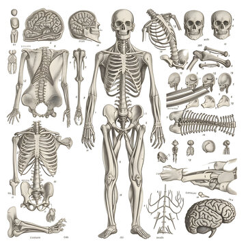 Human skeleton anatomy organs sticker style on transparent background - Ai generated