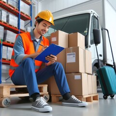 warehouseman checking delivery packages