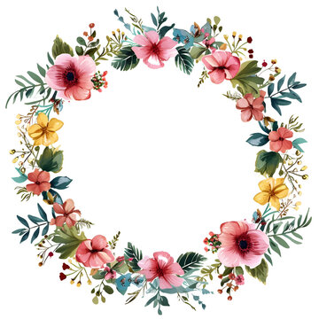 Boho round floral frame sticker style on transparent background - Ai generated