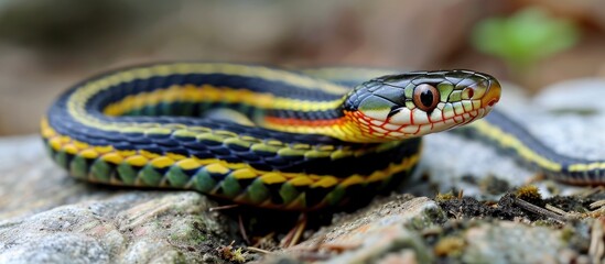 Obraz premium The Ribbon Snake is a common North American non-venomous snake, often referred to as a Garter Snake.