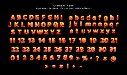 Set Of Alphabet, Gradient Neon alphabet letters, neon vector letter graphic style
