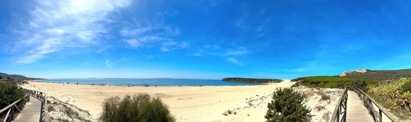 Foto auf Acrylglas Strand Bolonia, Tarifa, Spanien panorama view of the beautiful beach Playa de Bolonia at the Costa de la Luz, Andalusia, Cadiz, Spain