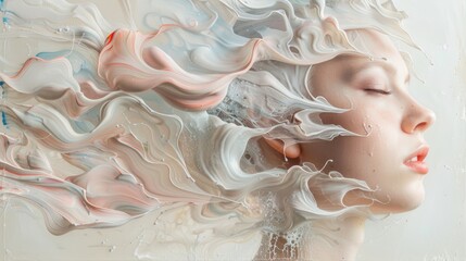 A series of high-fashion portraits, each interlaced with delicate oil paint swirls in pastel hues