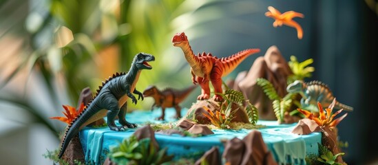 Boys' cake with a dinosaur jungle theme