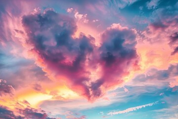 Heart-shaped cloud formation in a colorful sky Capturing the essence of love - obrazy, fototapety, plakaty