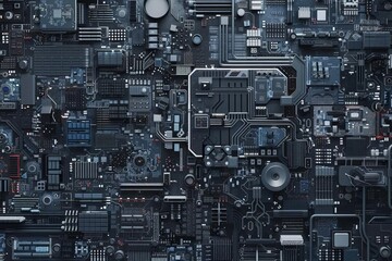 Fototapeta premium Highly detailed technology texture representing the complexity and interconnectedness of modern digital systems With a focus on high-tech circuitry and futuristic aesthetics.