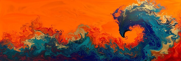 Abstract Orange and Blue Fluid Art Background, Artistic Waves and Swirls, Creative Color Mixing
