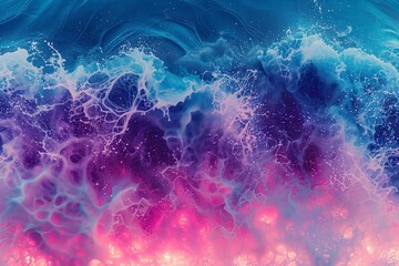 Abstract Cosmic Artwork with Blue and Pink Hues, Resembling Celestial Ocean Waves