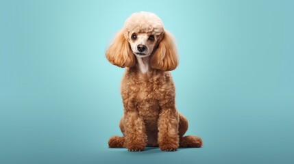 Poodle dog on a one color background, copy space, realistic - generative ai