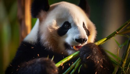 A panda chewing on bamboo 