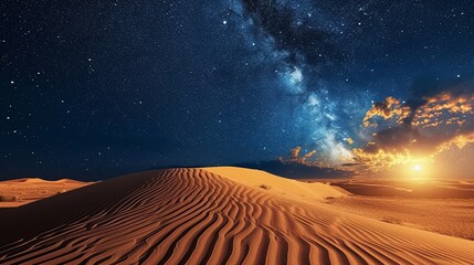 A beautiful desert at night under the starry sky - obrazy, fototapety, plakaty