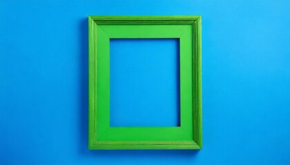 A green empty frame isolated on the vibrant blue background.