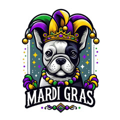 Mardi Gras, French Bulldog, festive dog, celebration, carnival, pet costume, Mardi Gras beads,...