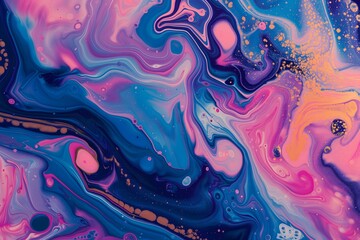 Vibrant Abstract Swirls of Blue and Pink, Artistic Liquid Marble, Background Texture for Creativity and Design