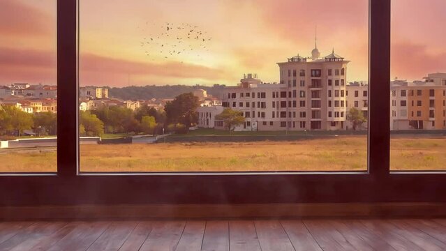 window view. minimalist room space. Panorama. seamless looping animated videos