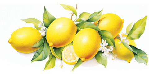 Fresh lemons or citroens in watercolor style