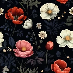 Meubelstickers Seamless background with vintage flowers, bohemian style, dark background © britaseifert