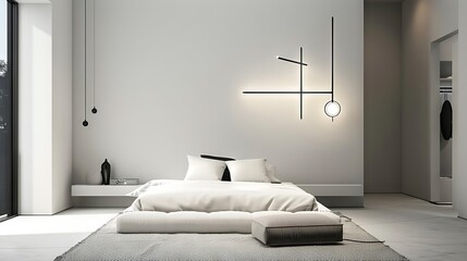 Contemporary Bedroom with Eye-Catching Light Fixture AI Generated.