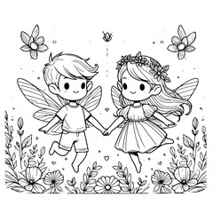 Couple of fairy with flowers ornament