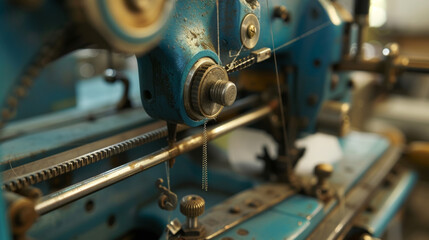 A zoomedin shot of the machines tension dial used to control the tightness of the stitches.