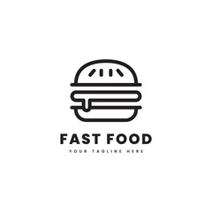 Fast food logo in simple minimalist style, with a burger food silhouette.