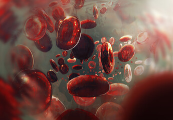 illustration of blood cells flowing through a microscope