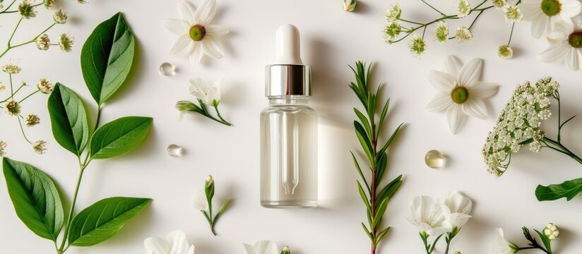 Serum products or natural ingredients for skincare, a white liquid or raw material.