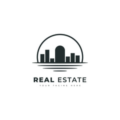 Real estate logo simple minimalist style, with house silhouette. Vintage logos.