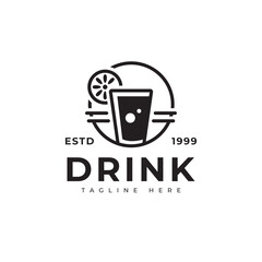Drink water logo in simple minimalist style, with a drink silhouette. Vintage logos.