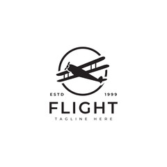 Flight logo, simple minimalist style, with an airplane silhouette.