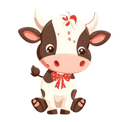Fototapeta premium Cow bow Buffalo sticker style on transparent background - Ai generated