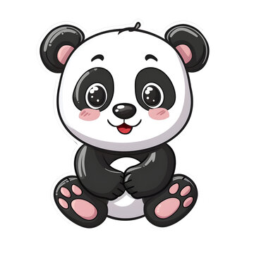 Cute panda with hearts sticker style on transparent background - Ai generated