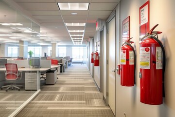 Fire extinguisher on office wall