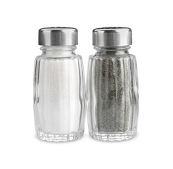 Salt and pepper shakers on white background