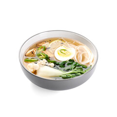 Bowl of vegetarian ramen isolated on white