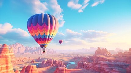 a colorful air balloon is over a desert, generative ai